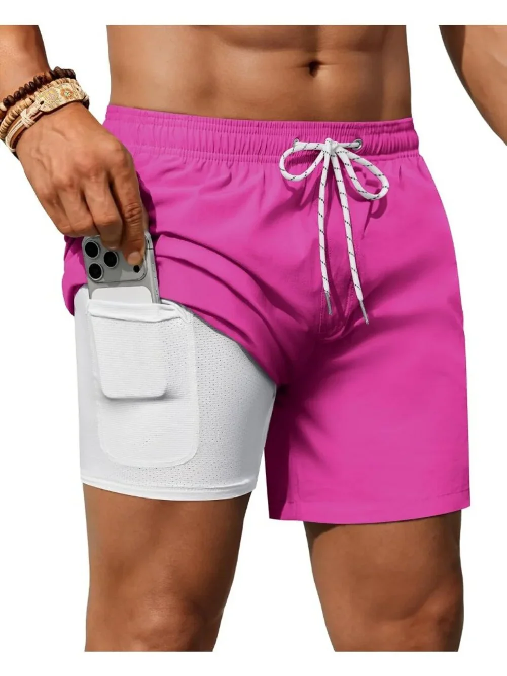 Men's Quick Dry Swim Trunks with Zipper Pocket - 5 Inch Stretch Beach Shorts